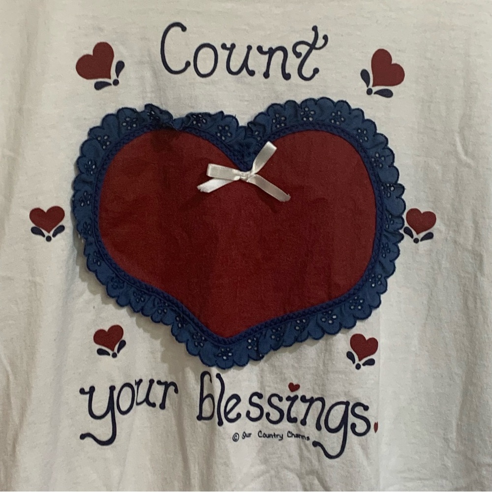 Vintage Heart Country Count Your Blessings Tee Shirt Adult Size XL 90s